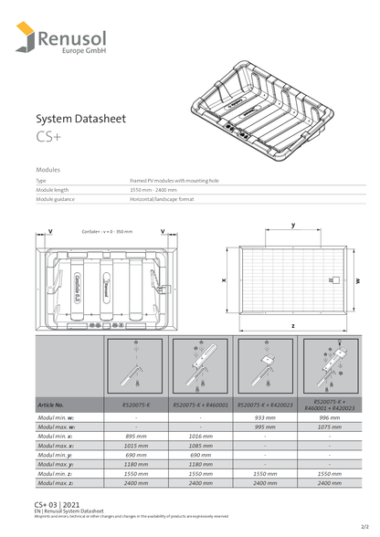 Renusol ConSole+ inkl. Montagematerial und U Profile