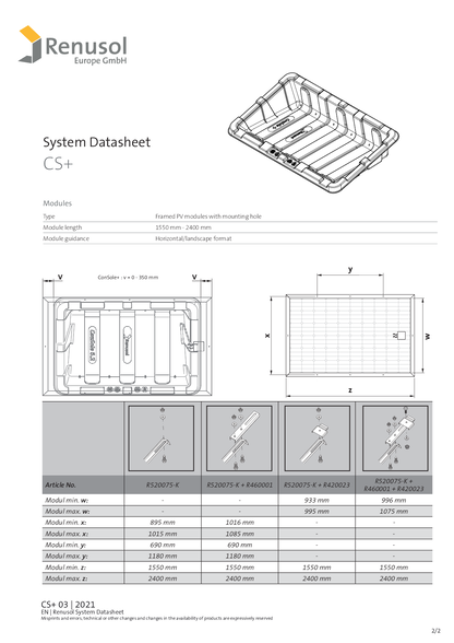 Renusol ConSole+ inkl Montagematerial und U Profile