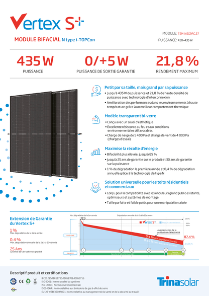 Trina 435W PV Panel Modul Vertex S+ N Type i TOPCon Bifazial Schwarz