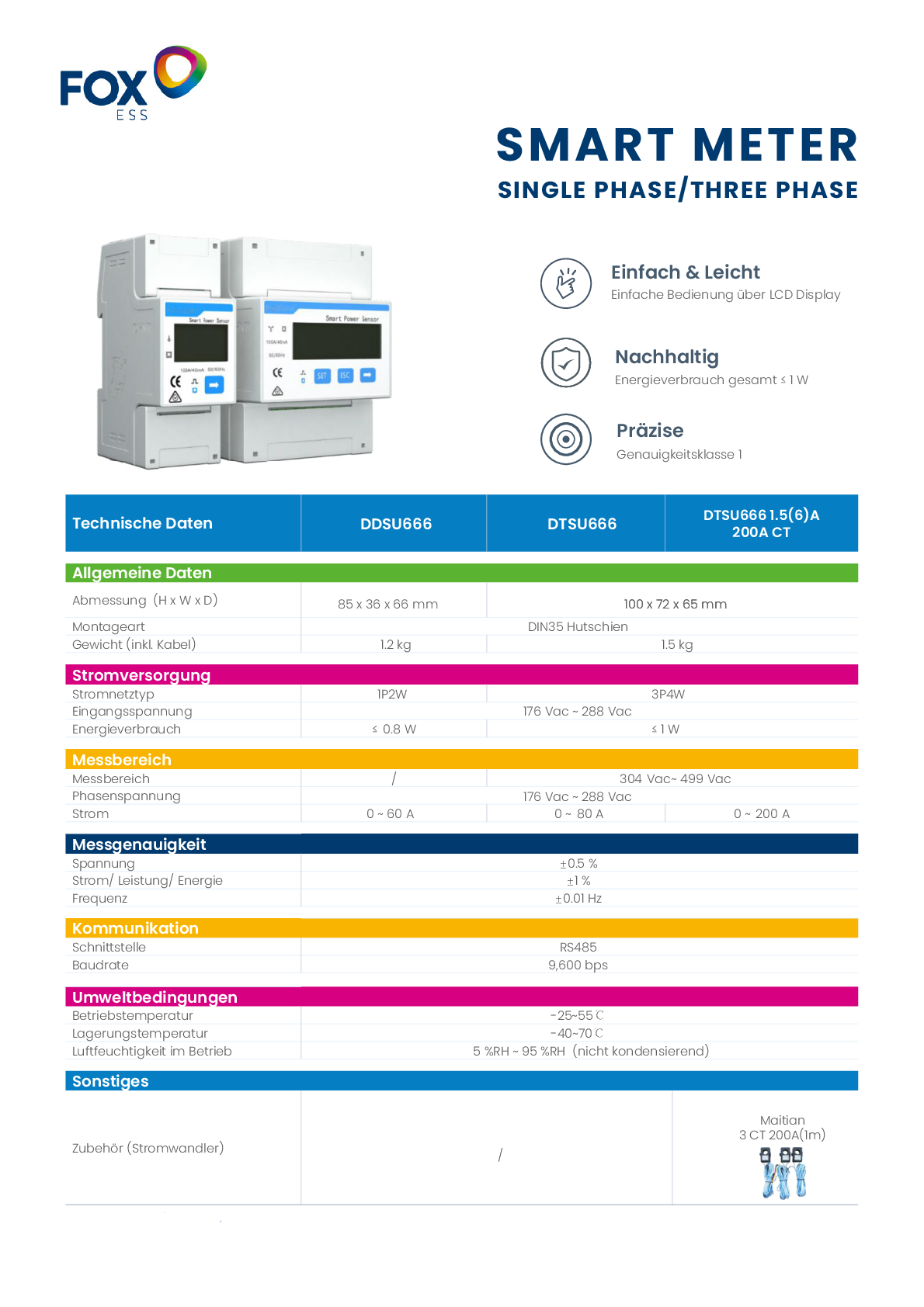 Fox ESS DTSU666 3PH Smart Meter mit 3x 200A CT