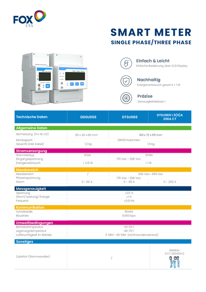 Fox ESS DTSU666 3PH Smart Meter mit 3x 200A CT