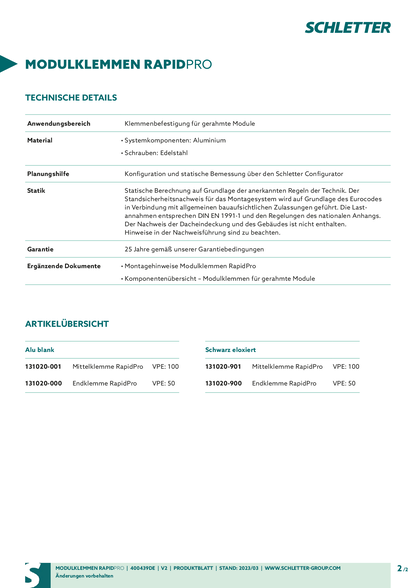 Schletter Mittelklemme Rapid 16 40-50mm silber