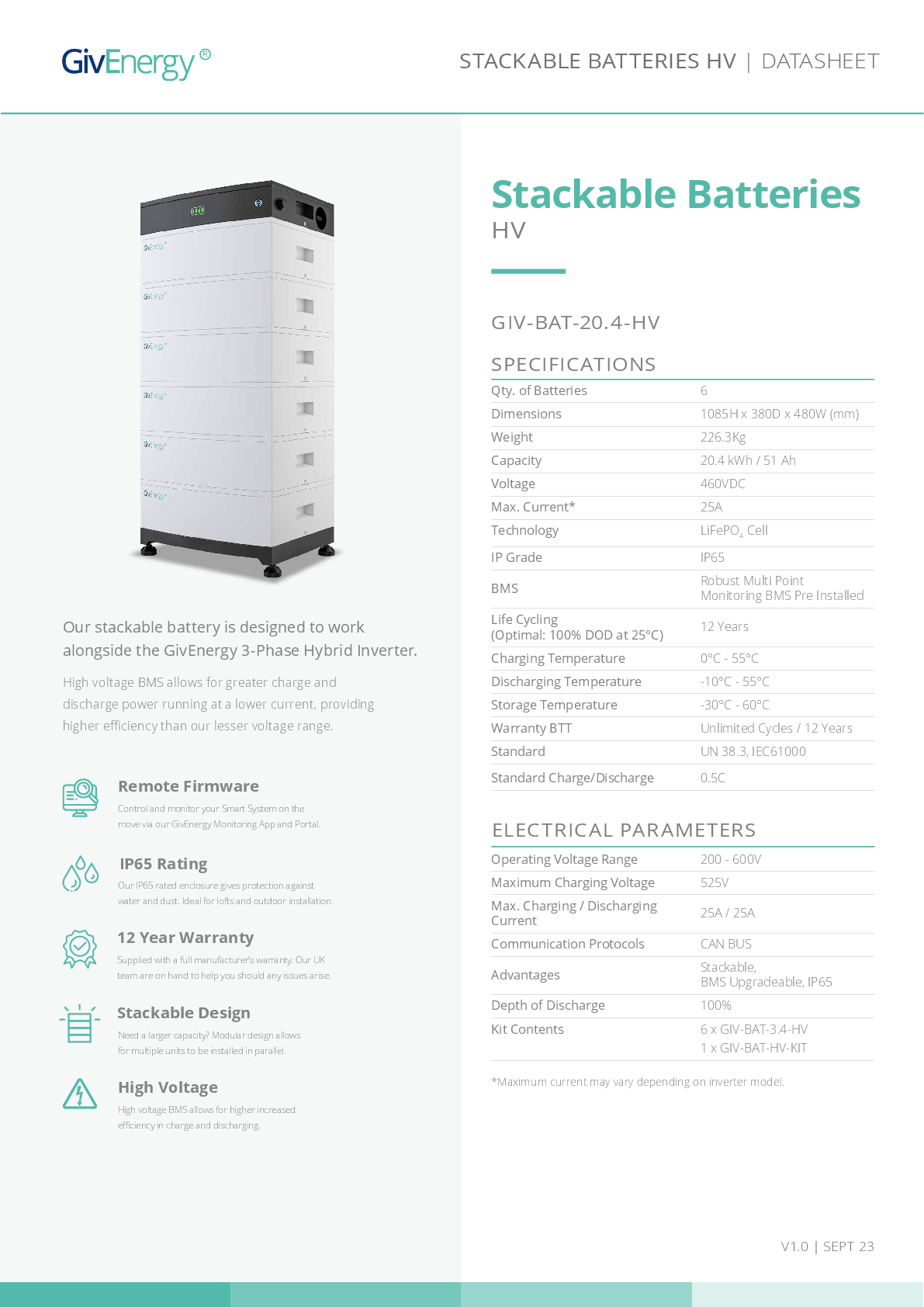 GivEnergy 20.4kWh Hochspannungsbatterie Inkl. BMU + Kabel + Sockel