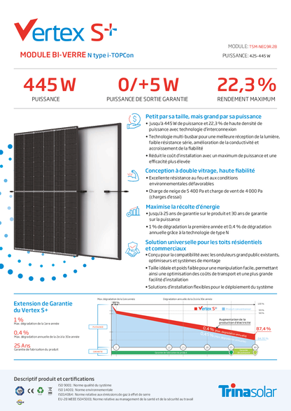 Trina 440W PV Modul Panel Vertex S+ N Type i TOPCon Doppelglas