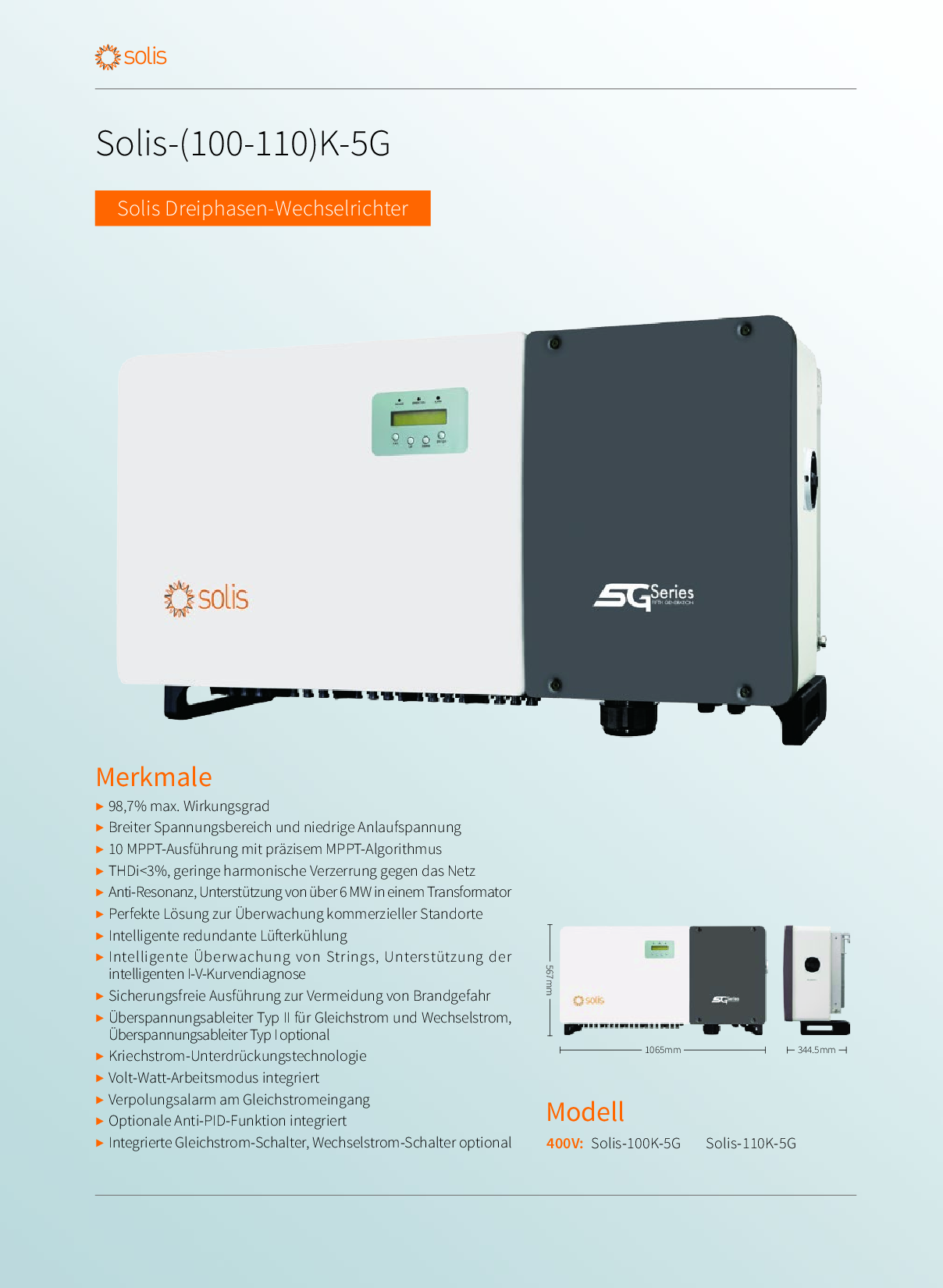 Solis 100kW 5G 3ph 10MPPT – DC