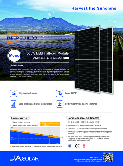 JA Solar PV Modul Solarmodul 545W Mono PERC Halbzellen QC4 silber