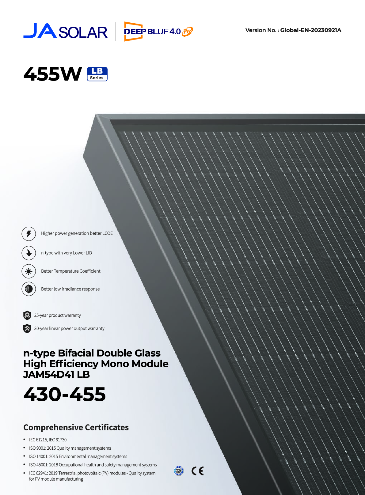 JA Solar PV Panel Solarmodul 435W N Type Bifazial All Black MC4