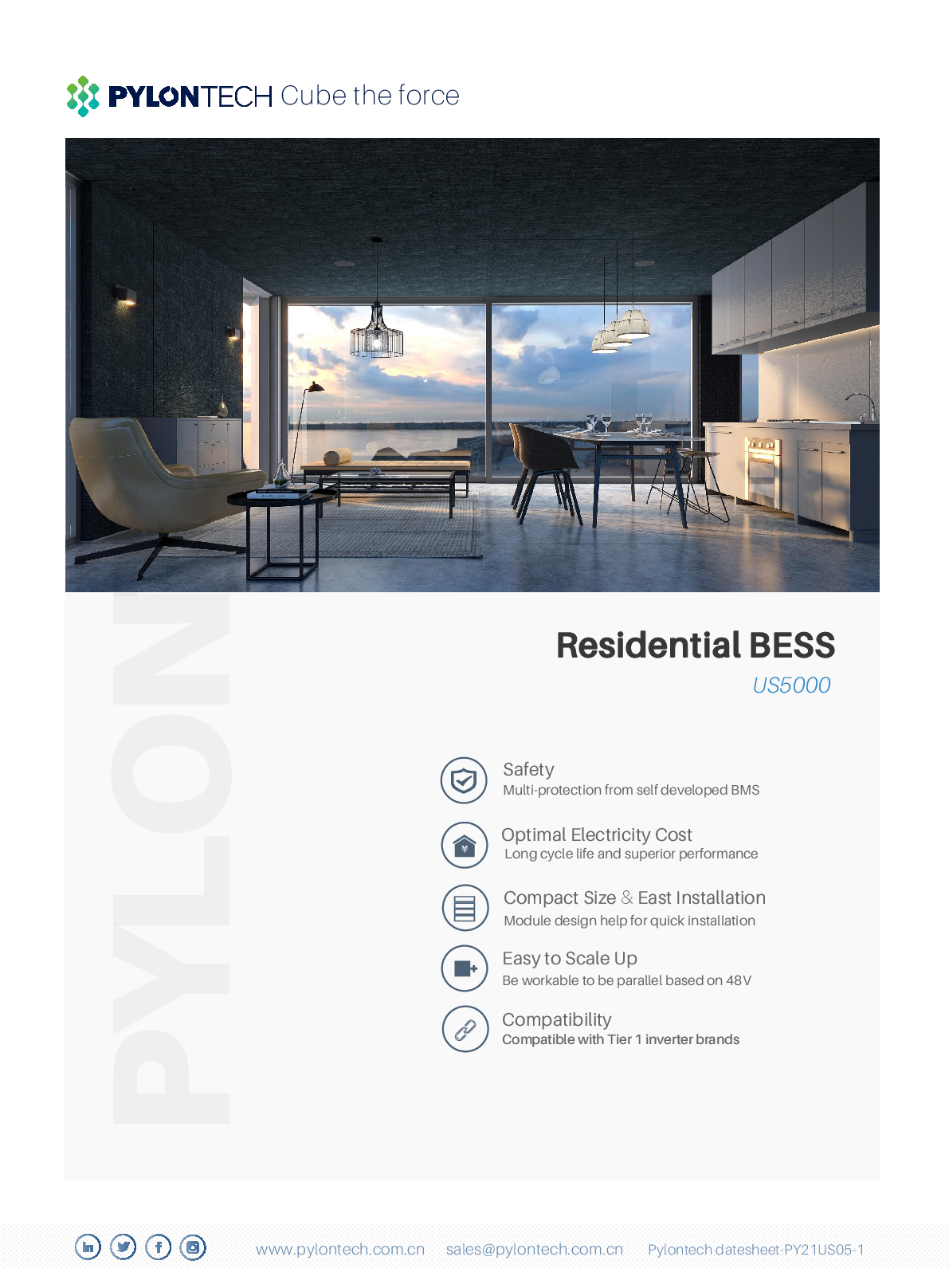 Pylontech US5000 1C 4.8kWh Li Ion Batterie 48V ohne Halterung