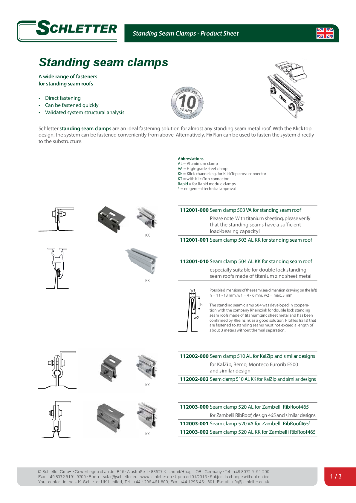 Schletter Standing seam clamp Saddle Clamp 504