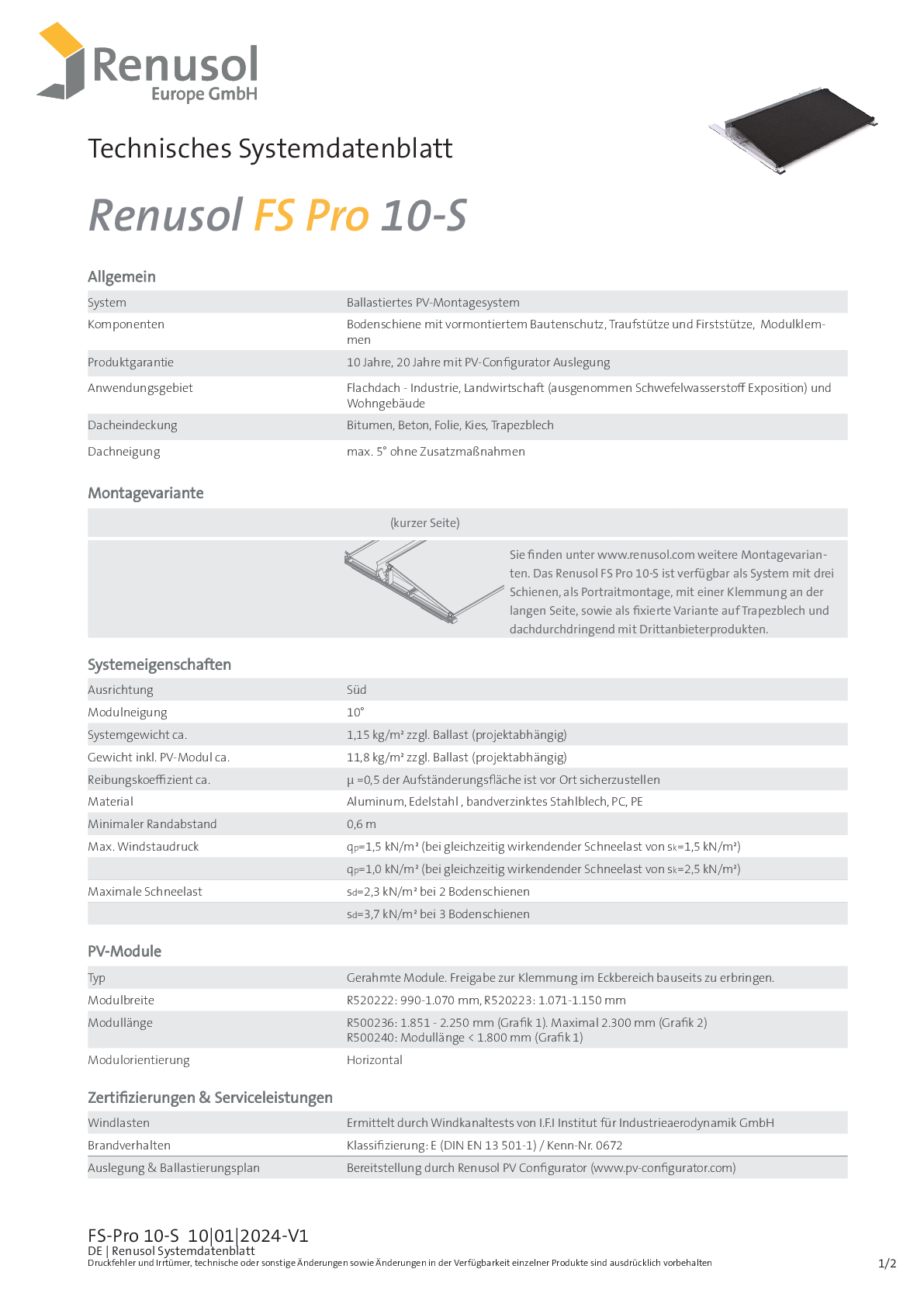 Renusol FS Pro 10 S Traufstütze