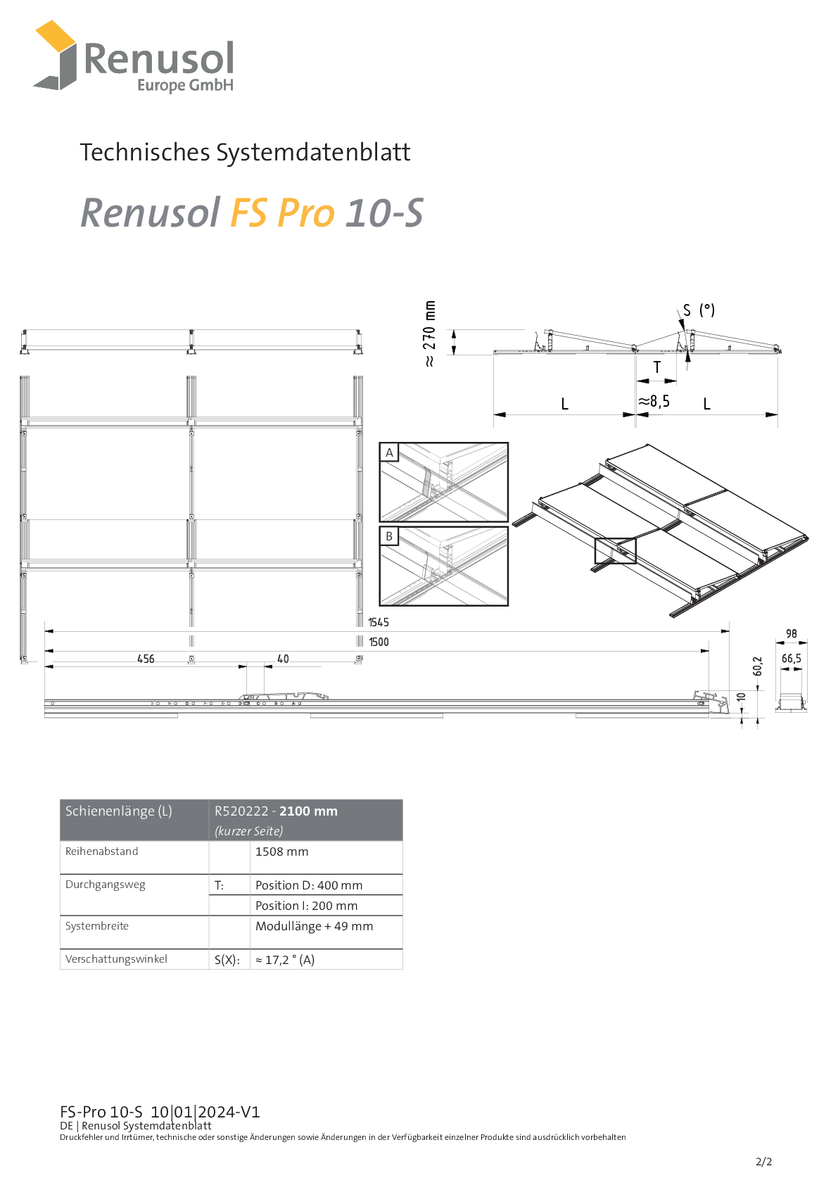 Renusol FS Pro 10 S Traufstütze