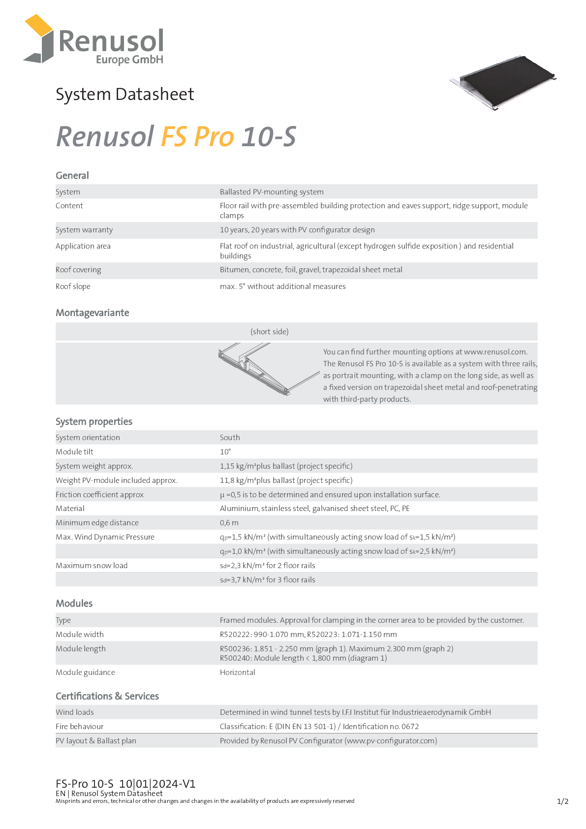 Renusol FS Pro 10 S Traufstütze