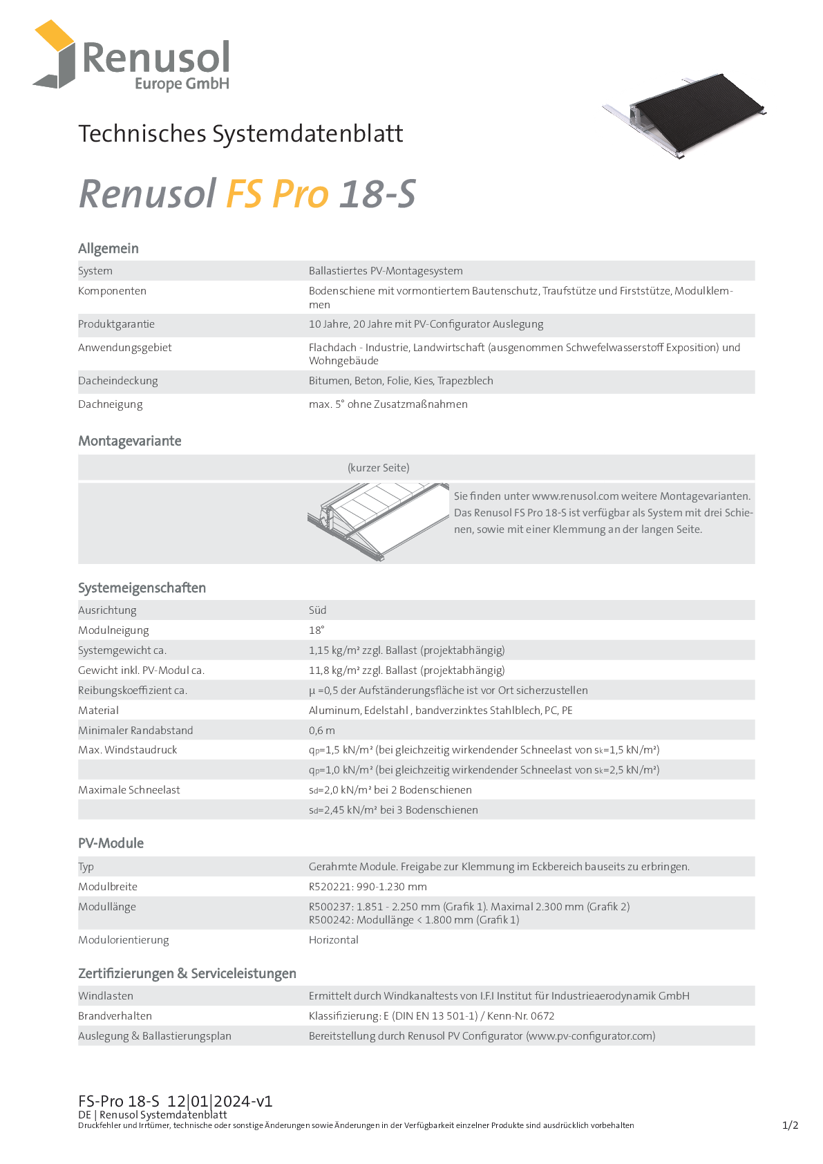 Renusol FS Pro 18 S Streamliner Stütze