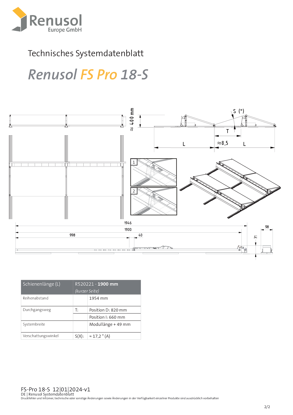 Renusol FS Pro 18 S Streamliner Stütze