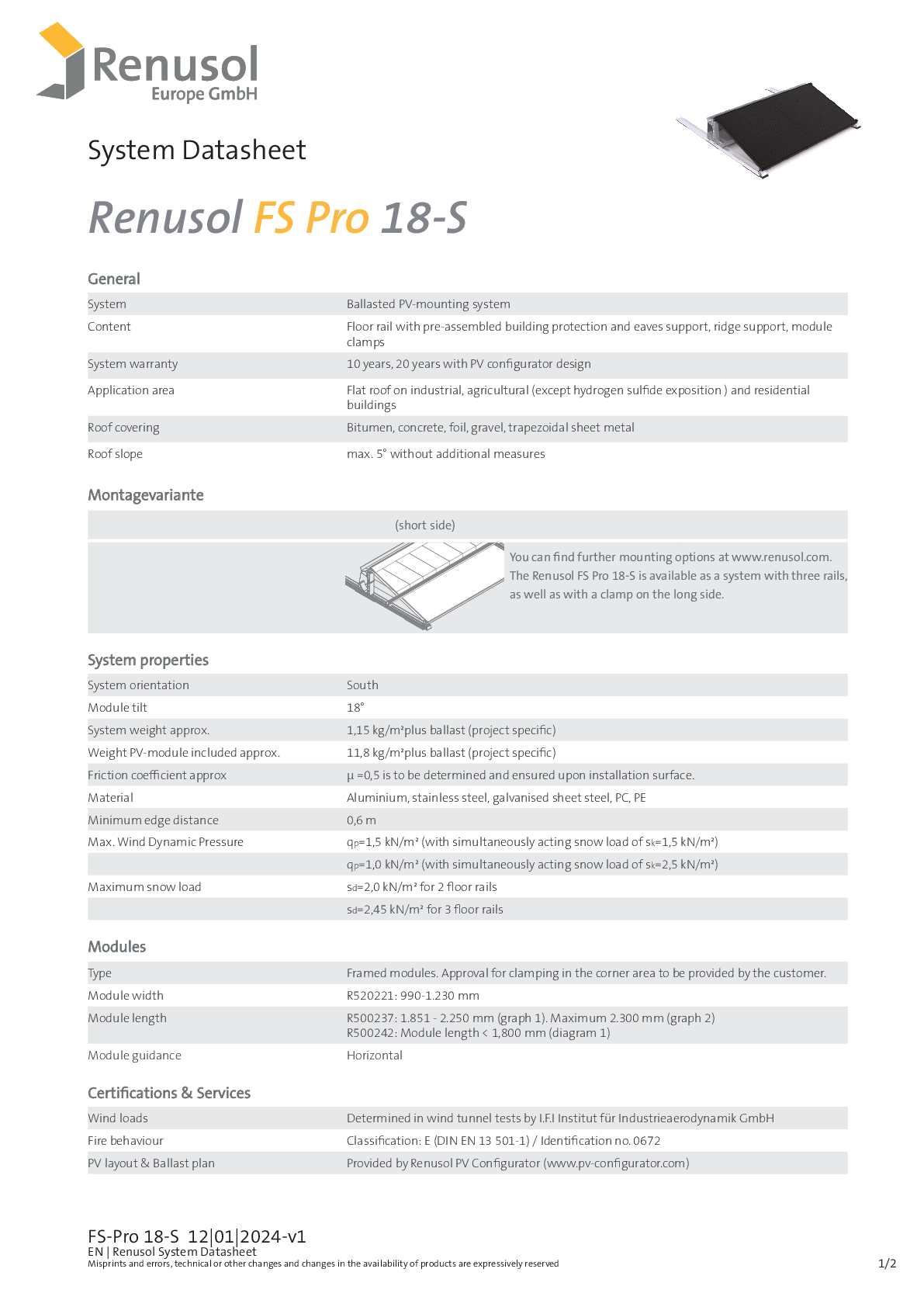 Renusol FS Pro 18 S Streamliner Stütze