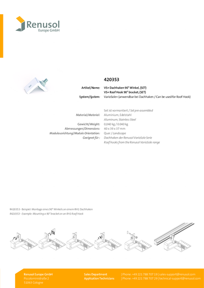 Renusol VS+ Dachhaken 90° Winkel SET