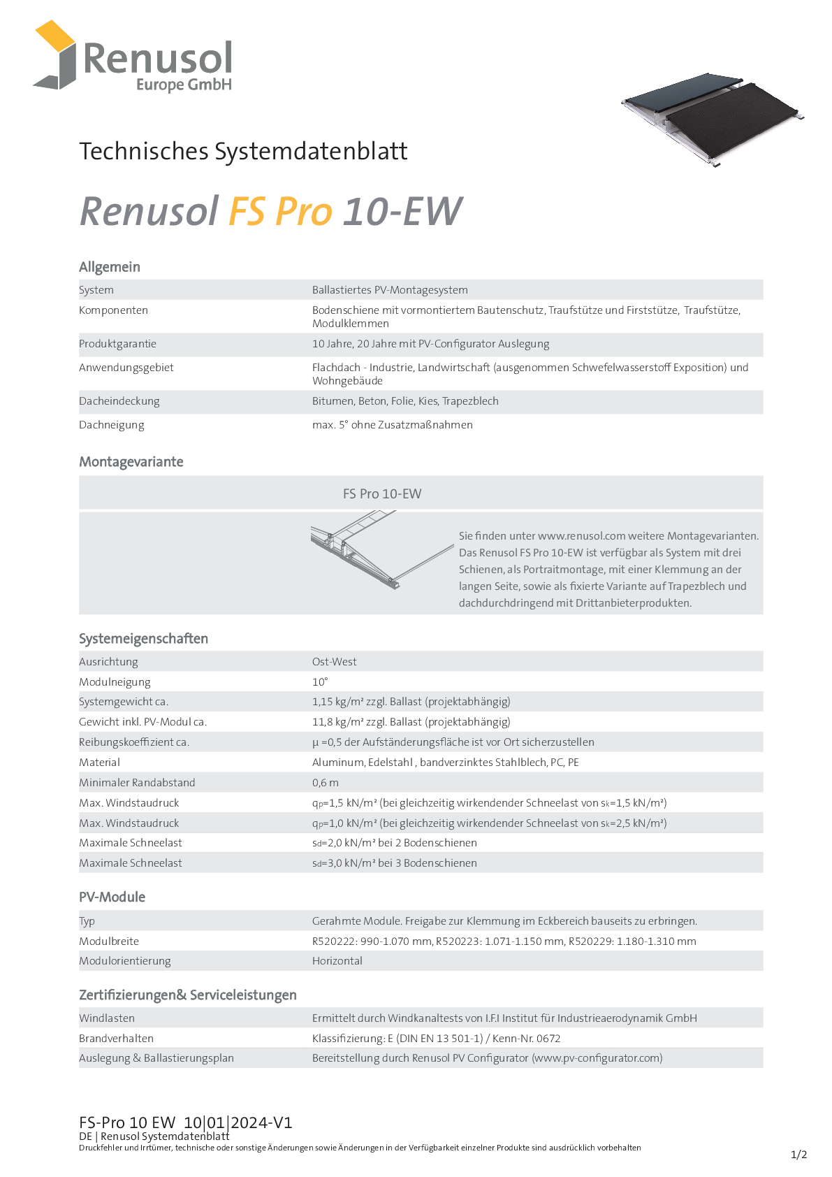 Renusol FS Pro 10 EW Traufstütze