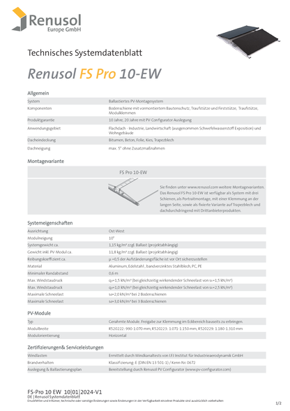 Renusol FS Pro 10 EW Traufstütze