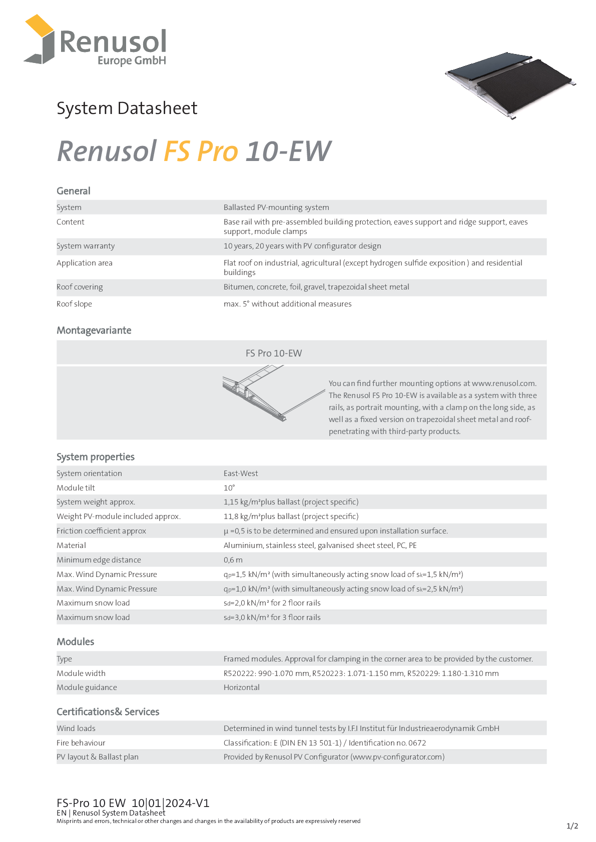 Renusol FS Pro 10 EW Traufstütze