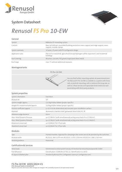 Renusol FS Pro 10 EW Traufstütze