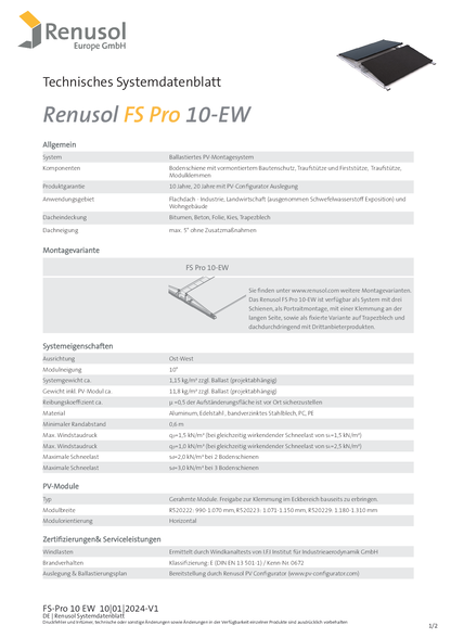 Renusol FS Pro 10 EW Schiene 2300 Set