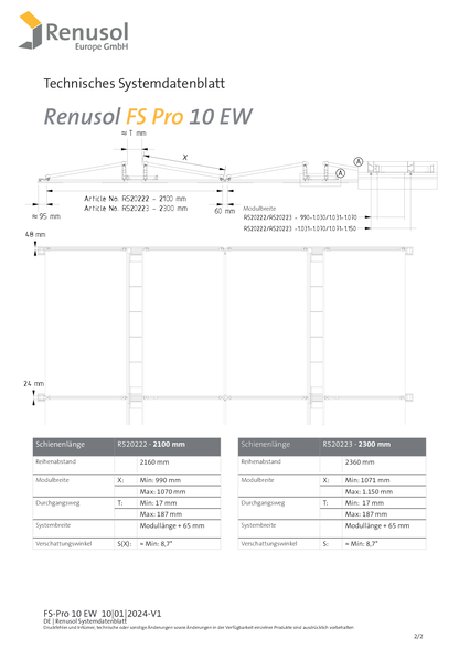 Renusol FS Pro 10 EW Schiene 2300 Set