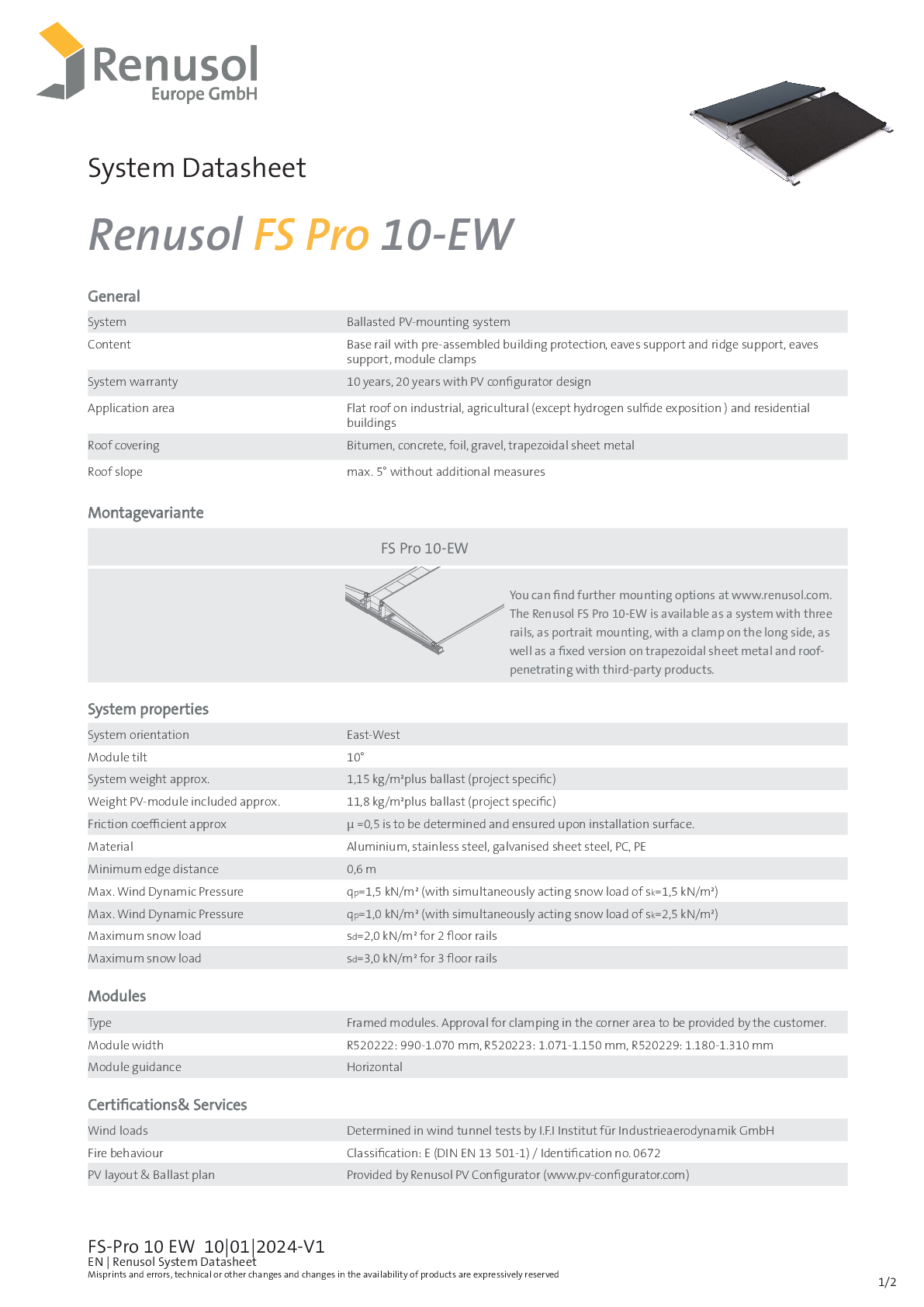 Renusol FS Pro 10 EW Schiene 2300 Set