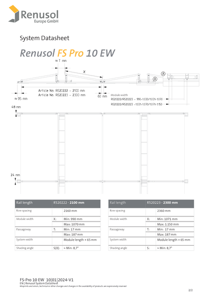 Renusol FS Pro 10 EW Schiene 2300 Set