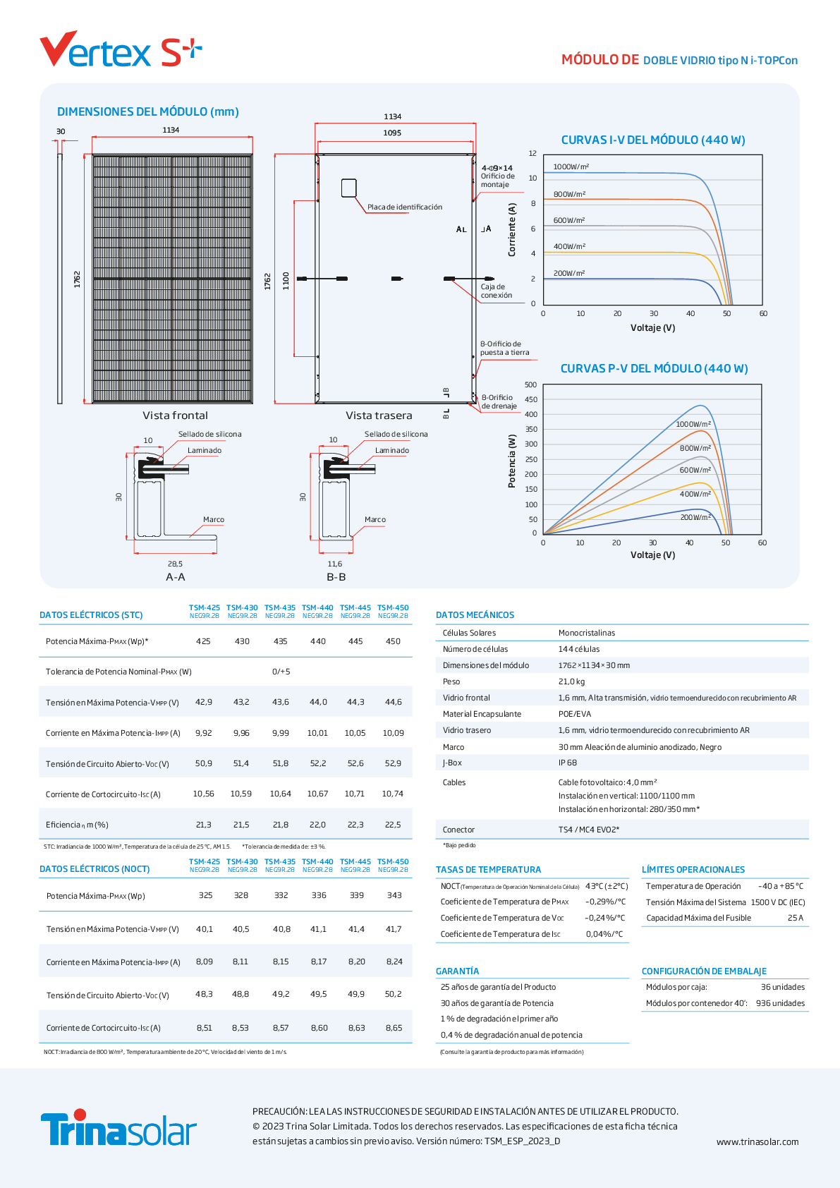 Trina 450W PV Modul Panel Vertex S+ N Type i TOPCon Doppelglas