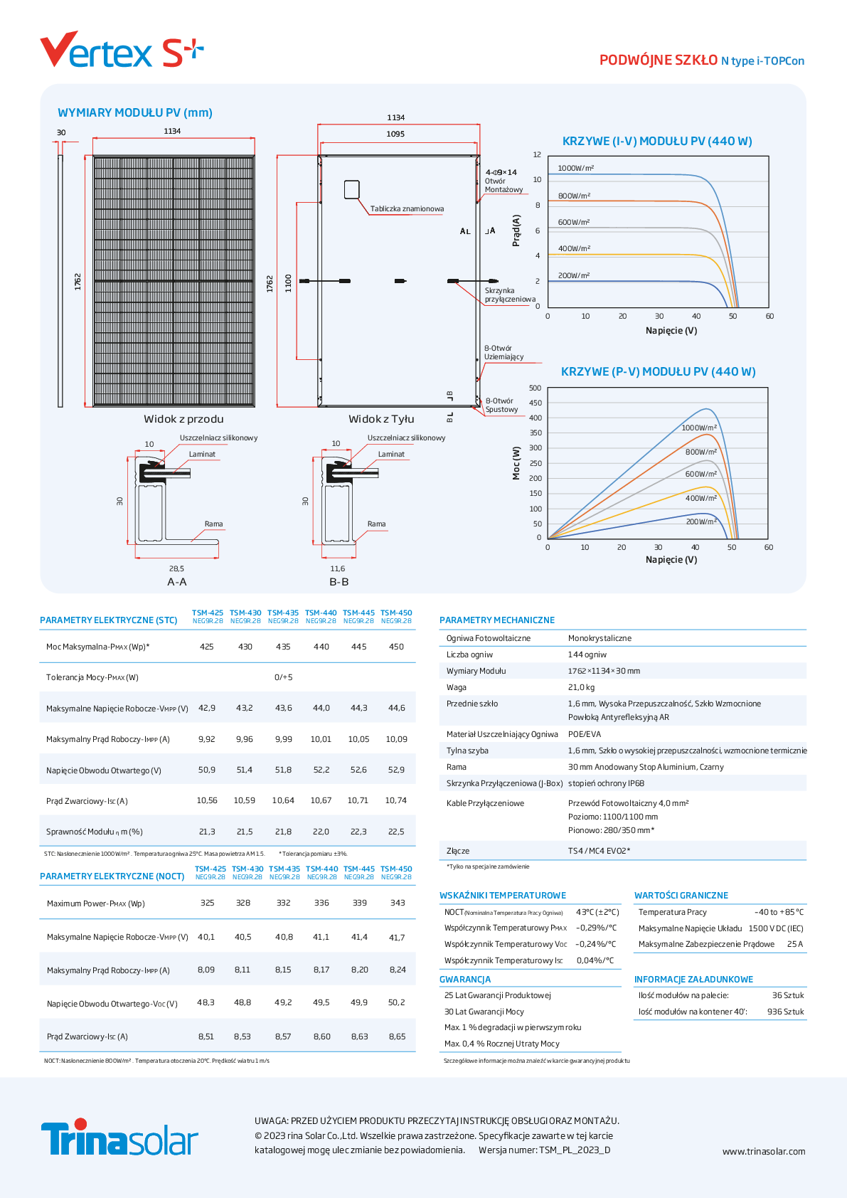 Trina 450W PV Modul Panel Vertex S+ N Type i TOPCon Doppelglas