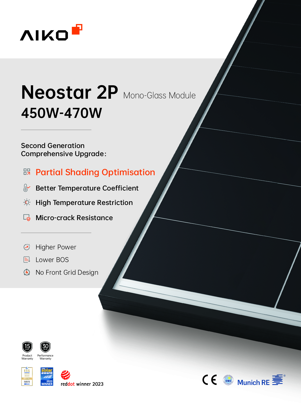 Aiko 470W PV Solar Modul Panel Neostar 2P N Type ABC Gen 2