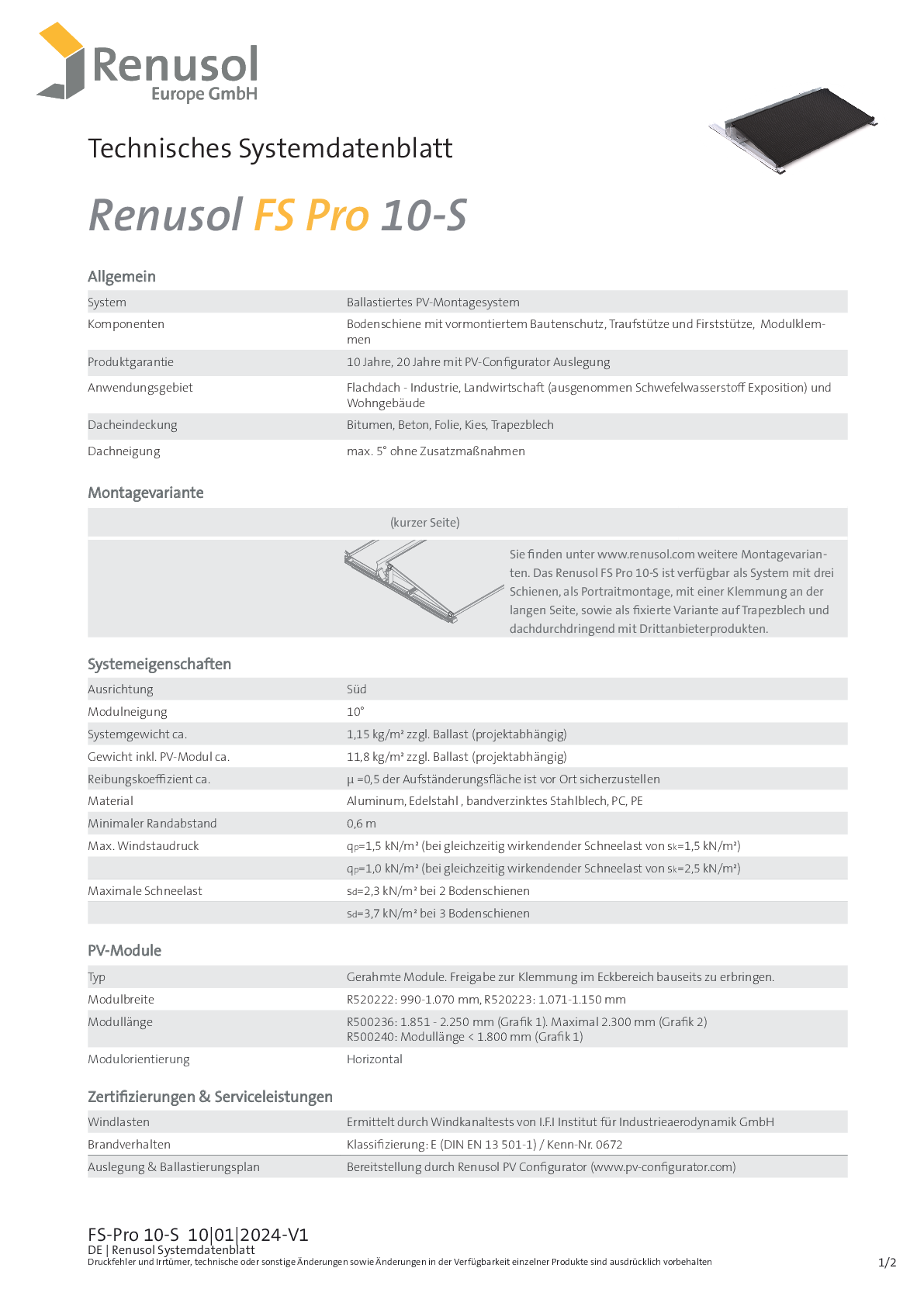Renusol FS Pro 10 S Streamliner 2300