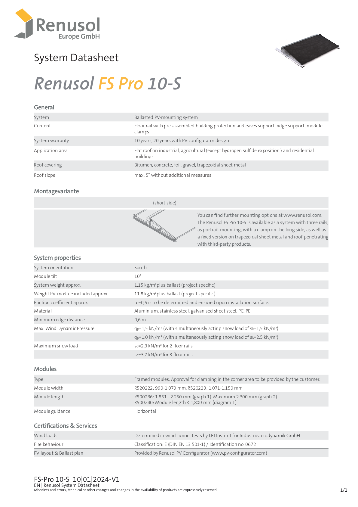 Renusol FS Pro 10 S Streamliner 2300