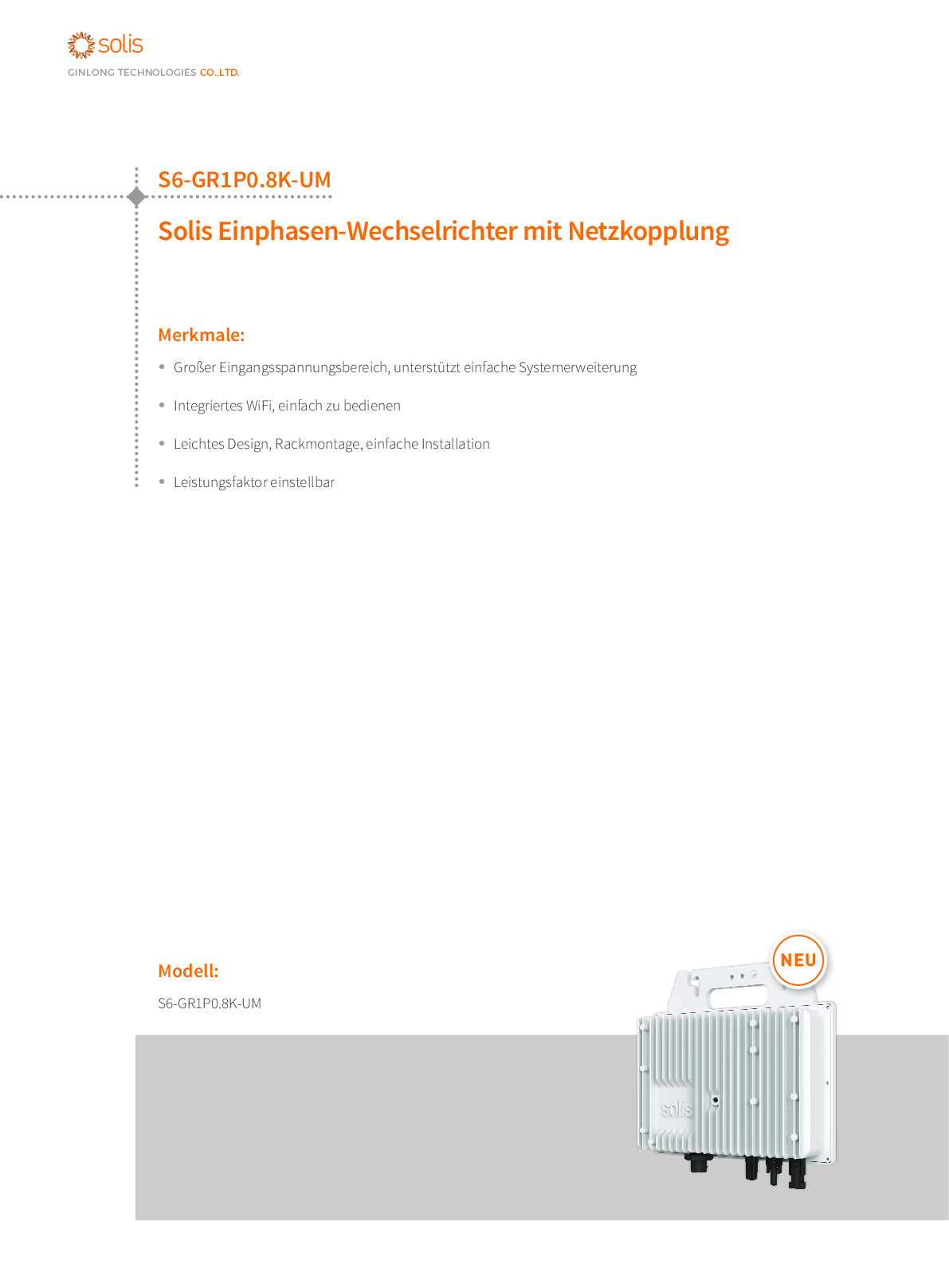 Solis Balkon Solar Mikro Wechselrichter S6 Ultra Mini 800W Plug&Play
