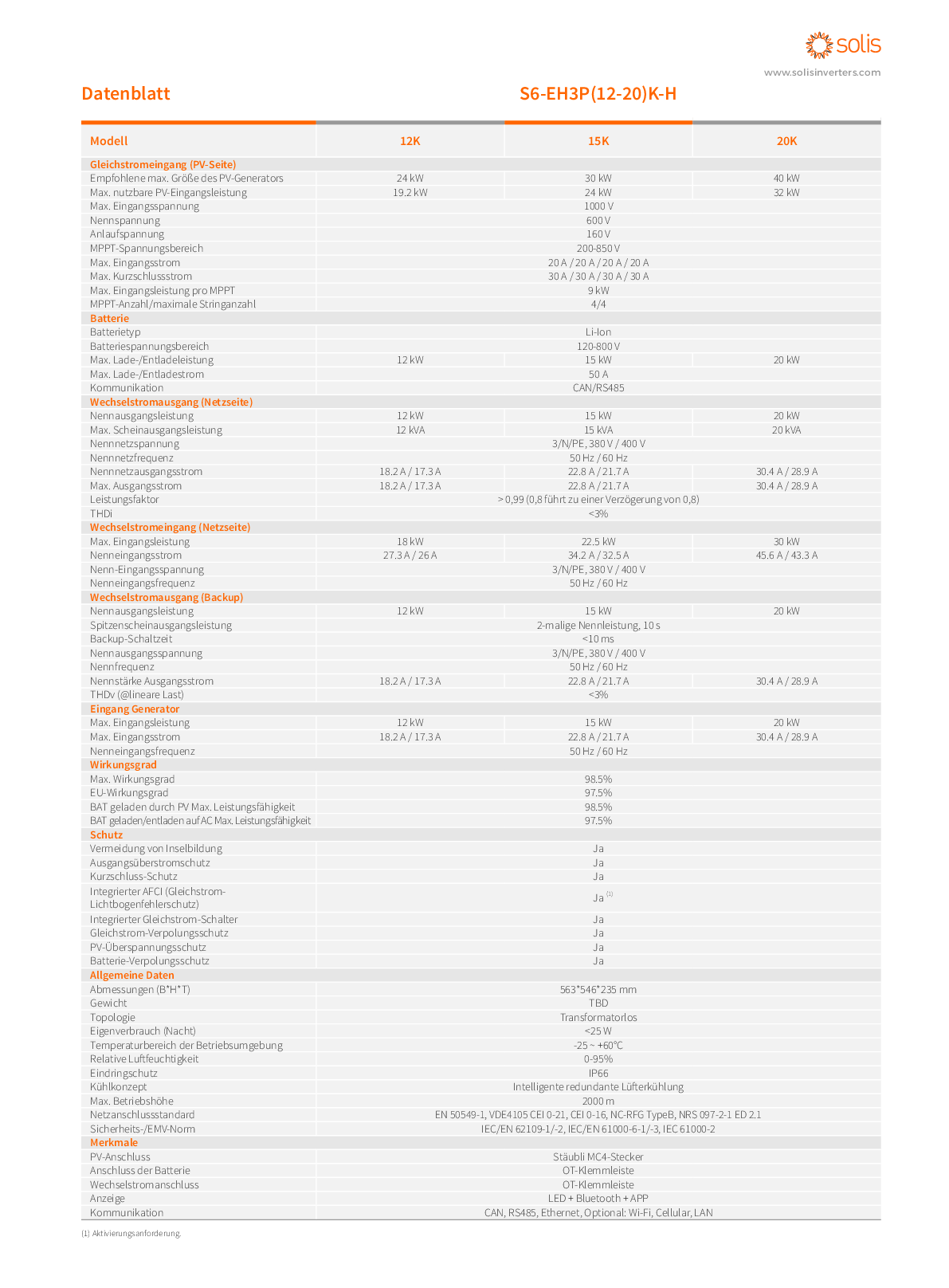 Solis S6 20 kW 3 Phasen HV Hybrid Wechselrichter EH3P 20K