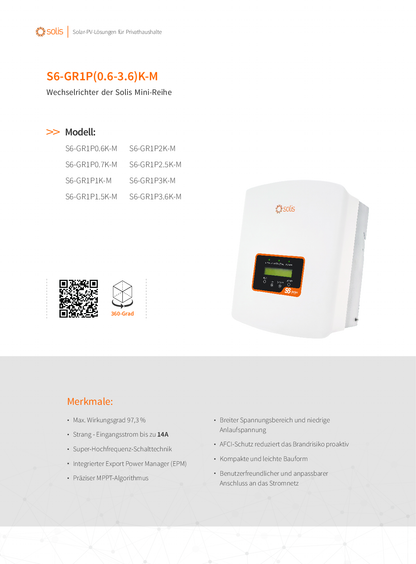 Solis S6 Mini 2kW 1 MPPT 1 Phase Wechselrichter mit DC Freischalter GR1P