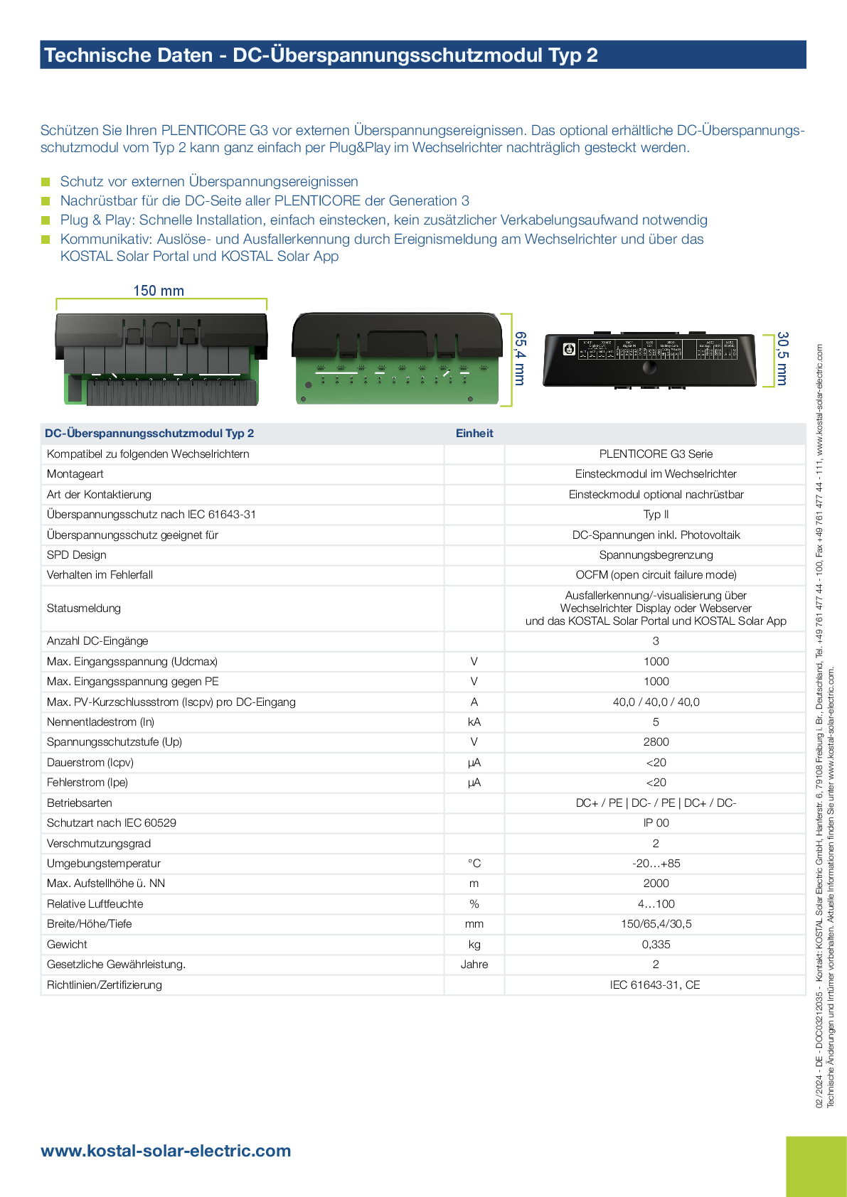 Kostal DC Überspannungsschutzmodul für G3