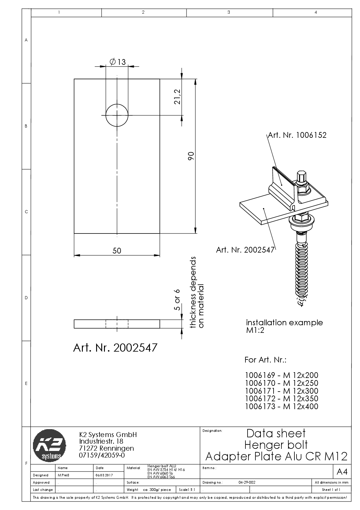 K2 Adapterblech M12 f%FCr Dome FixPro