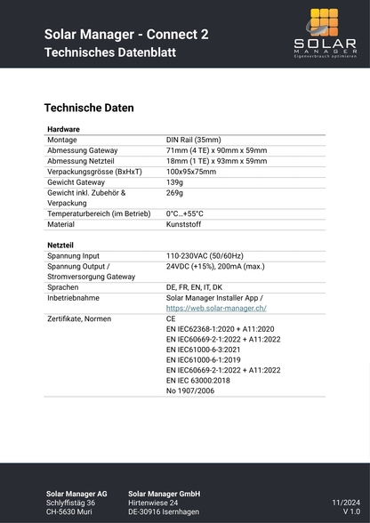 SolarManager Energiemanagement Gateway CONNECT 2 Hutschiene