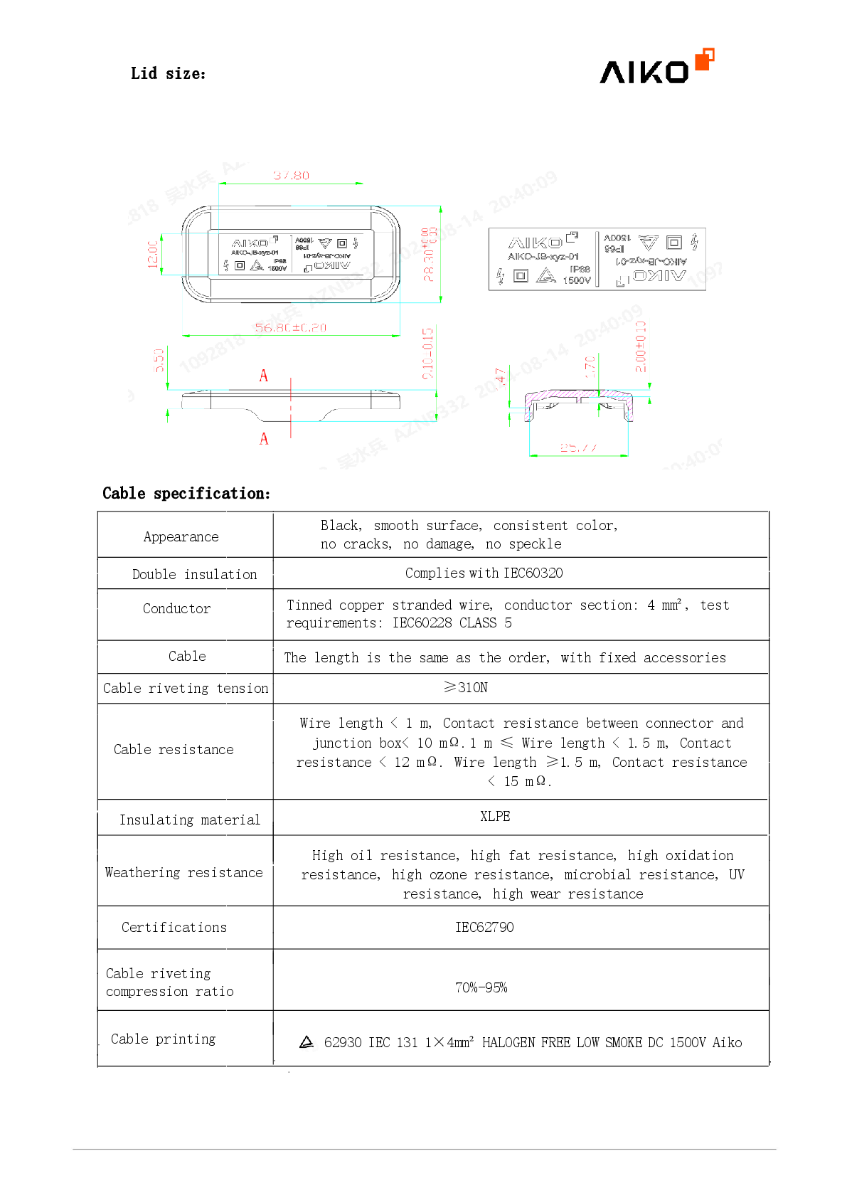 Aiko 01C Stecker für PV Modul Solar Panel