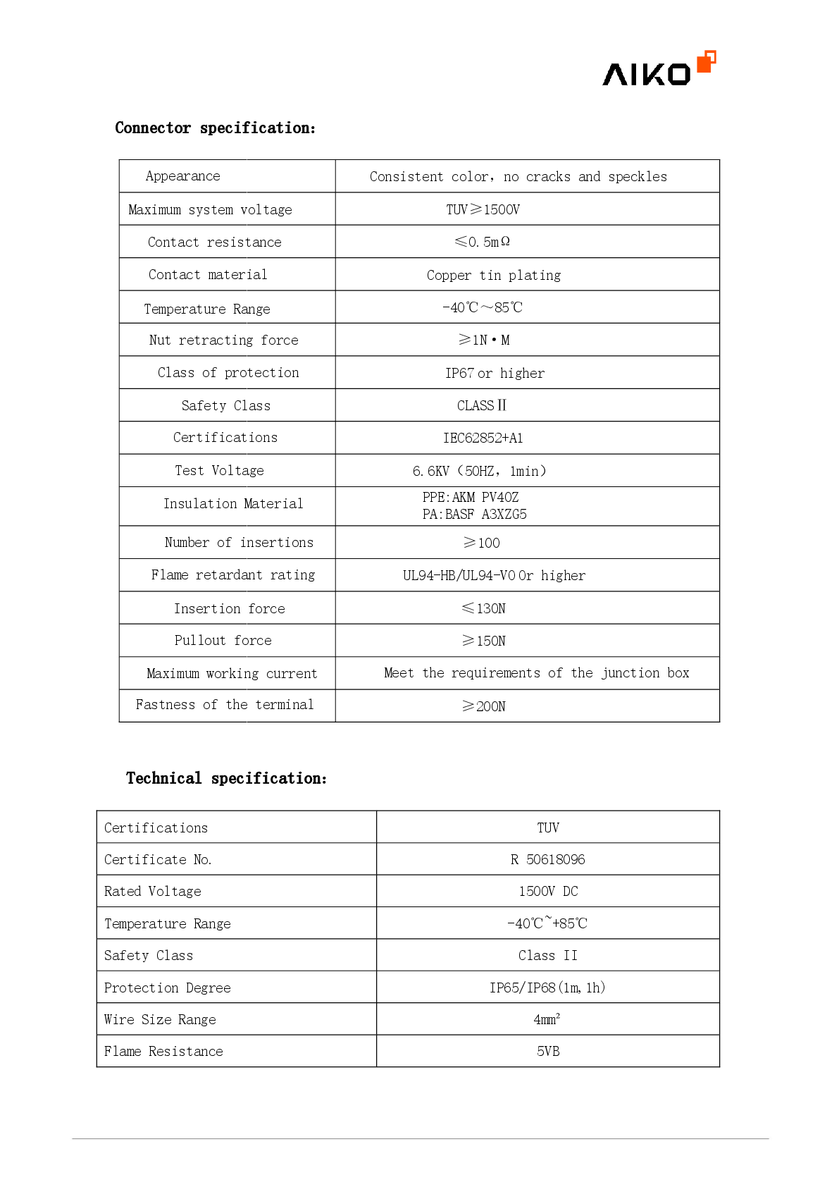 Aiko 01C Stecker für PV Modul Solar Panel