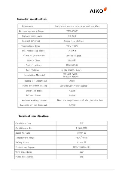 Aiko 01C Stecker für PV Modul Solar Panel