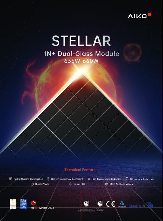 Aiko PV Modul Solar Panel Stellar 1N+ 645W N Type Silberner Rahmen