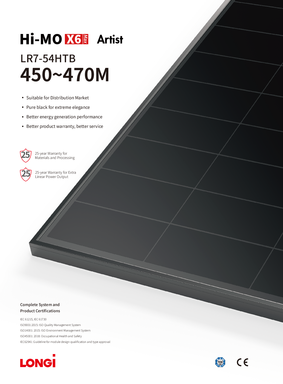 Longi PV Modul Solar Panel 460W Hi MO X6 Max Artist HPBC All Black
