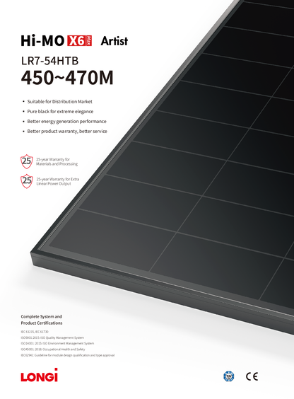 Longi PV Modul Solar Panel 460W Hi MO X6 Max Artist HPBC All Black
