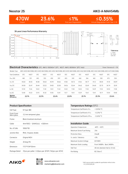 Aiko PV Modul Solar Panel Neostar 2S 465W All Black Gen 2
