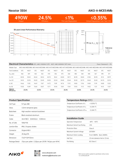 Aiko PV Modul Solar Panel Neostar 3S 475W N Type ABC All Black Gen 3