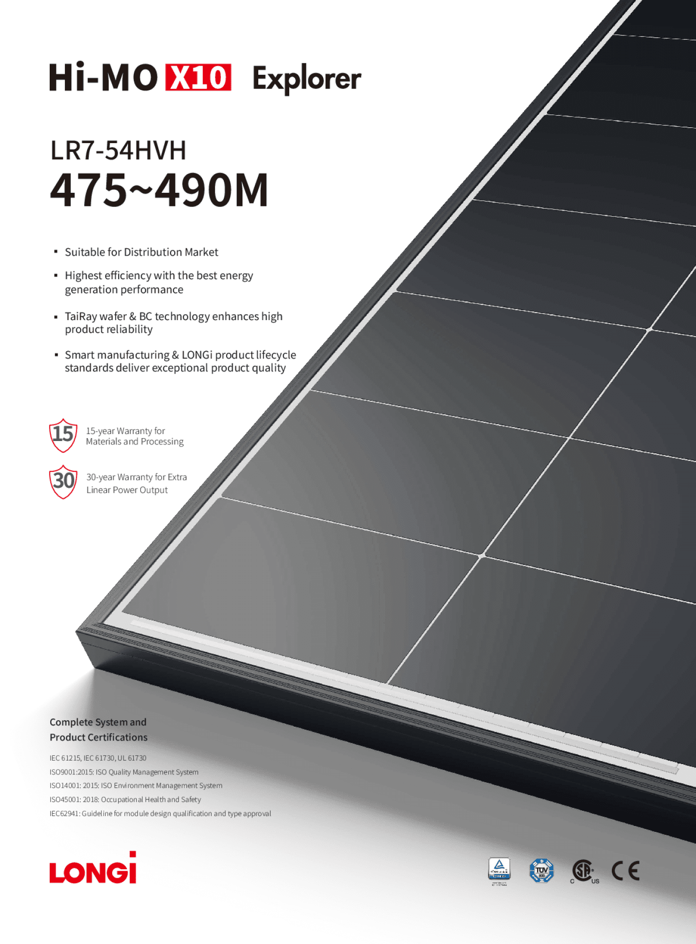 Longi PV Modul Solar Panel 490W Hi MO X10 Explorer HPBC MC4