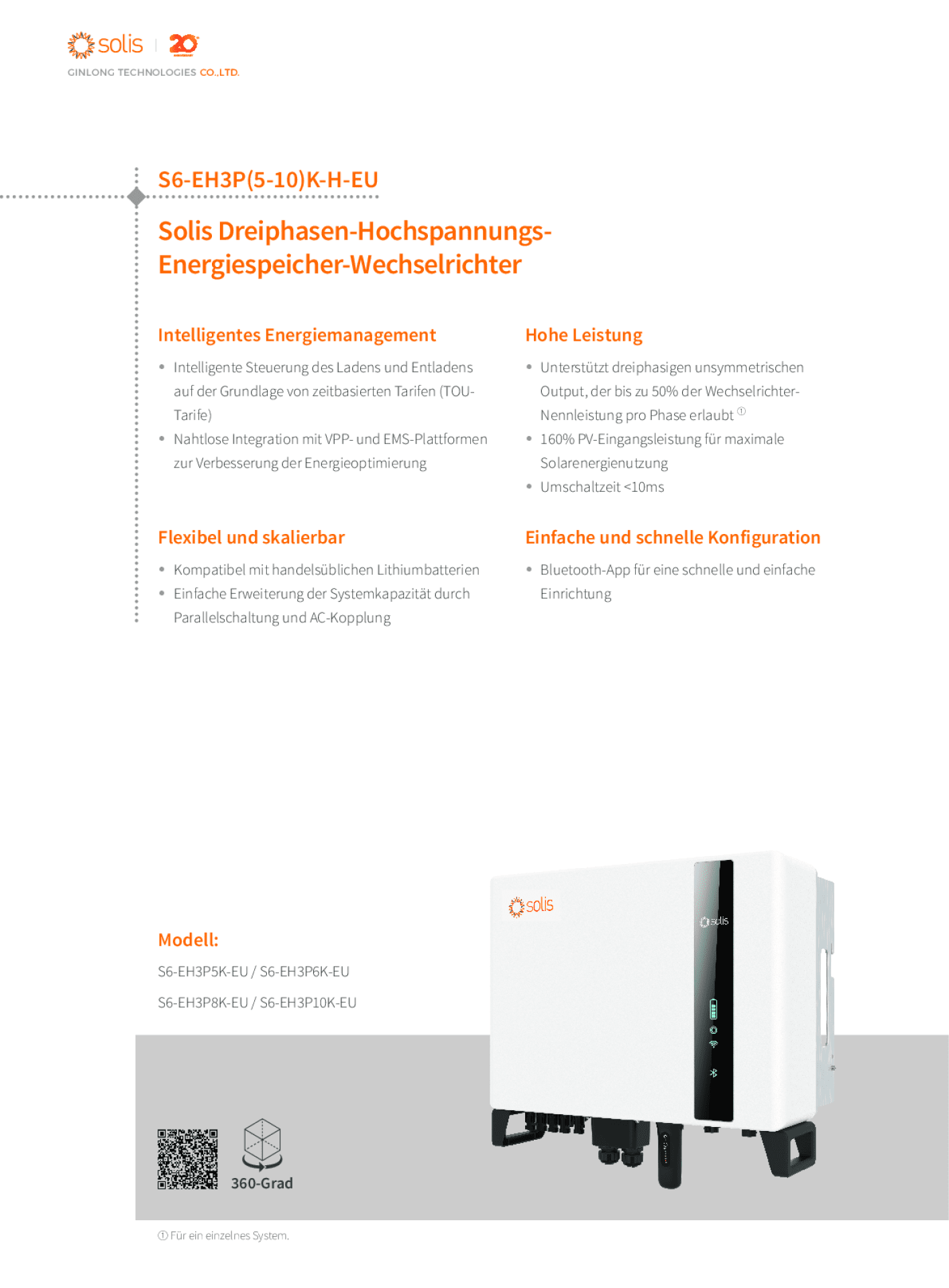 Solis S6 6kW 3ph Hybrid Wechselrichter HV 700VDC